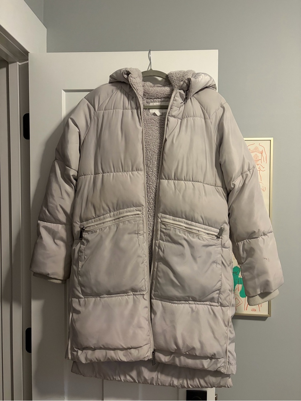 BCBGeneration Hooded Puffer Coat in Light Gray